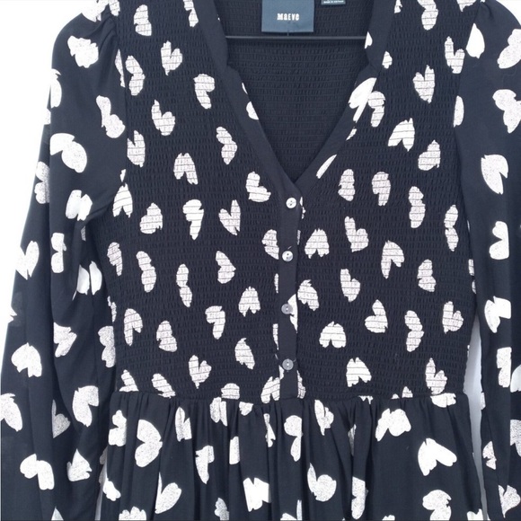 Anthropologie Maeve XSmall Banet black/white heart print smocked dress - Picture 4 of 9